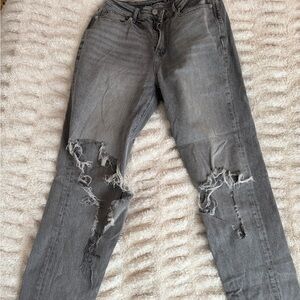 American Eagle Outfitters Gray Distressed Mom Jeans